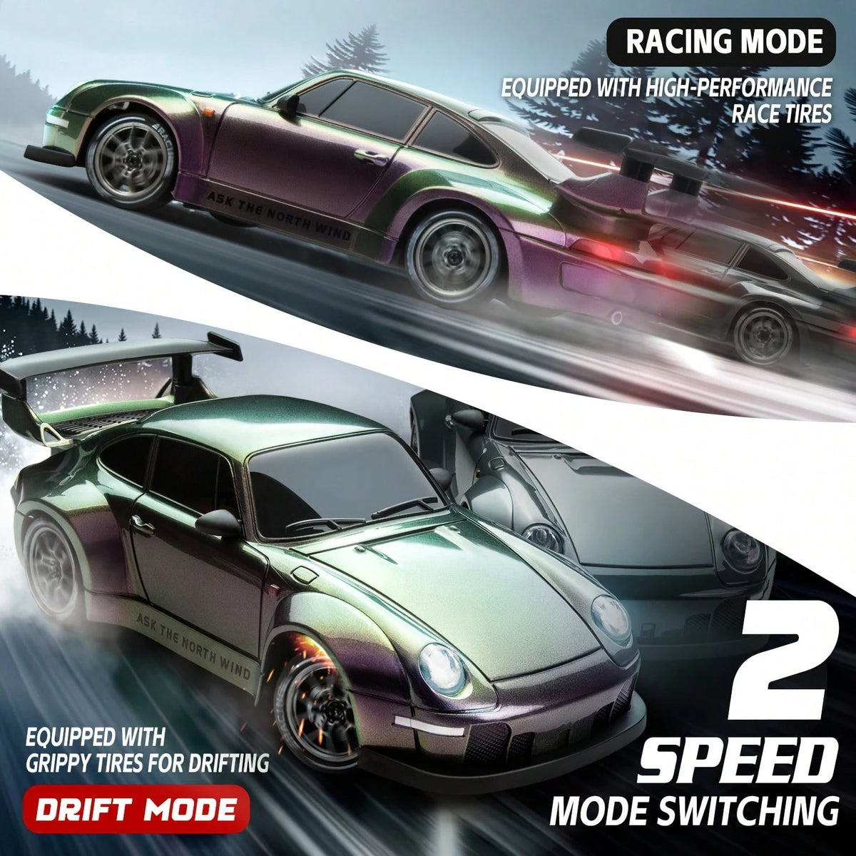 1:24 Remote Control Drift Car With LED Lights, High Speed Drift Racing Car Toy Gift For Boys And Girls, Grey