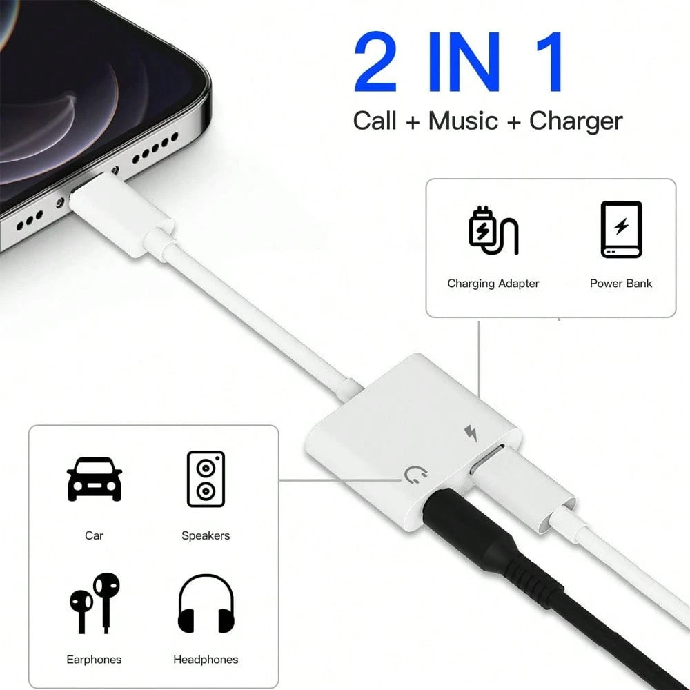 1-2pcs 2-In-1 Headphone Adapter, 3.5mm Auxiliary Audio And Charging Adapter Dongle, Compatible With IPhone 14 Pro Max/14 Pro/14 Plus/14/13/12/11/XS/XR/8/7/6, Series Headphone Jack Adapter