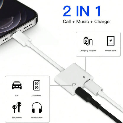 1-2pcs 2-In-1 Headphone Adapter, 3.5mm Auxiliary Audio And Charging Adapter Dongle, Compatible With IPhone 14 Pro Max/14 Pro/14 Plus/14/13/12/11/XS/XR/8/7/6, Series Headphone Jack Adapter