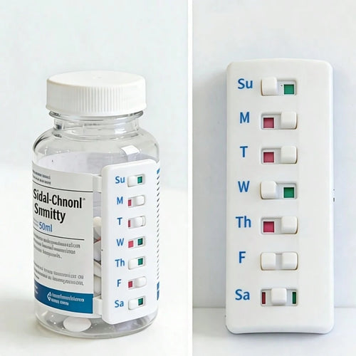 1/2pcs Compact Pill Reminder, Reusable Pill Trackers Compatible With Different Pill Bottles, Featuring A Non-Slip Design, Refillable Tracker, No Filling Required, Ideal For Various Situations