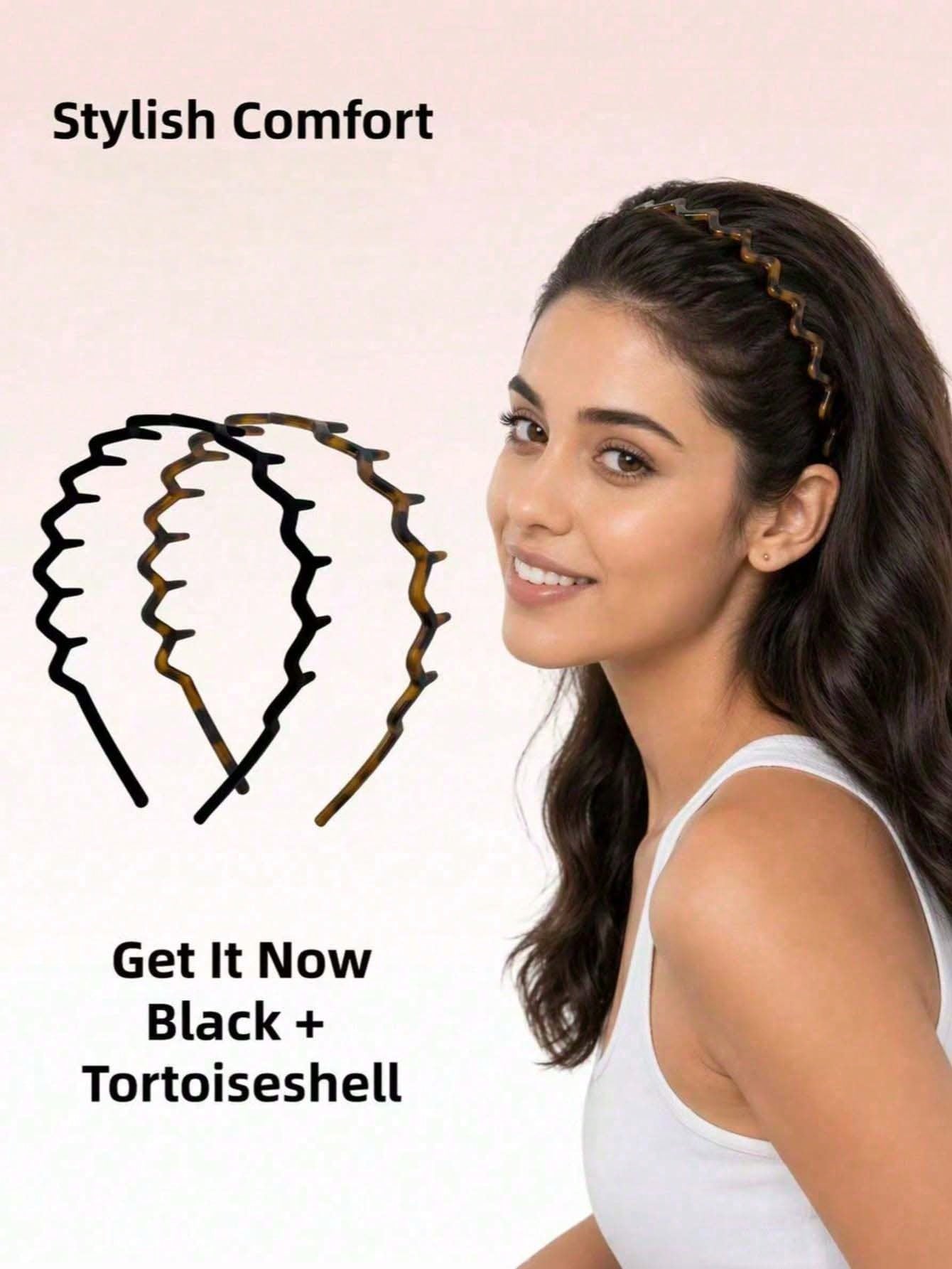 1/2pcs/Set Women's Zigzag Headband- Headband And Hair Clip Fashion Accessories, Create Smooth Hairstyle- Comfortable Wavy Headband| Comb Headband| Ideal Gift For Women, Black And Tortoiseshell, Su