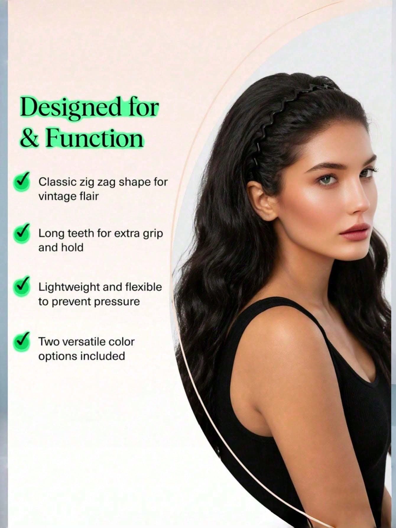 1/2pcs/Set Women's Zigzag Headband- Headband And Hair Clip Fashion Accessories, Create Smooth Hairstyle- Comfortable Wavy Headband| Comb Headband| Ideal Gift For Women, Black And Tortoiseshell, Su