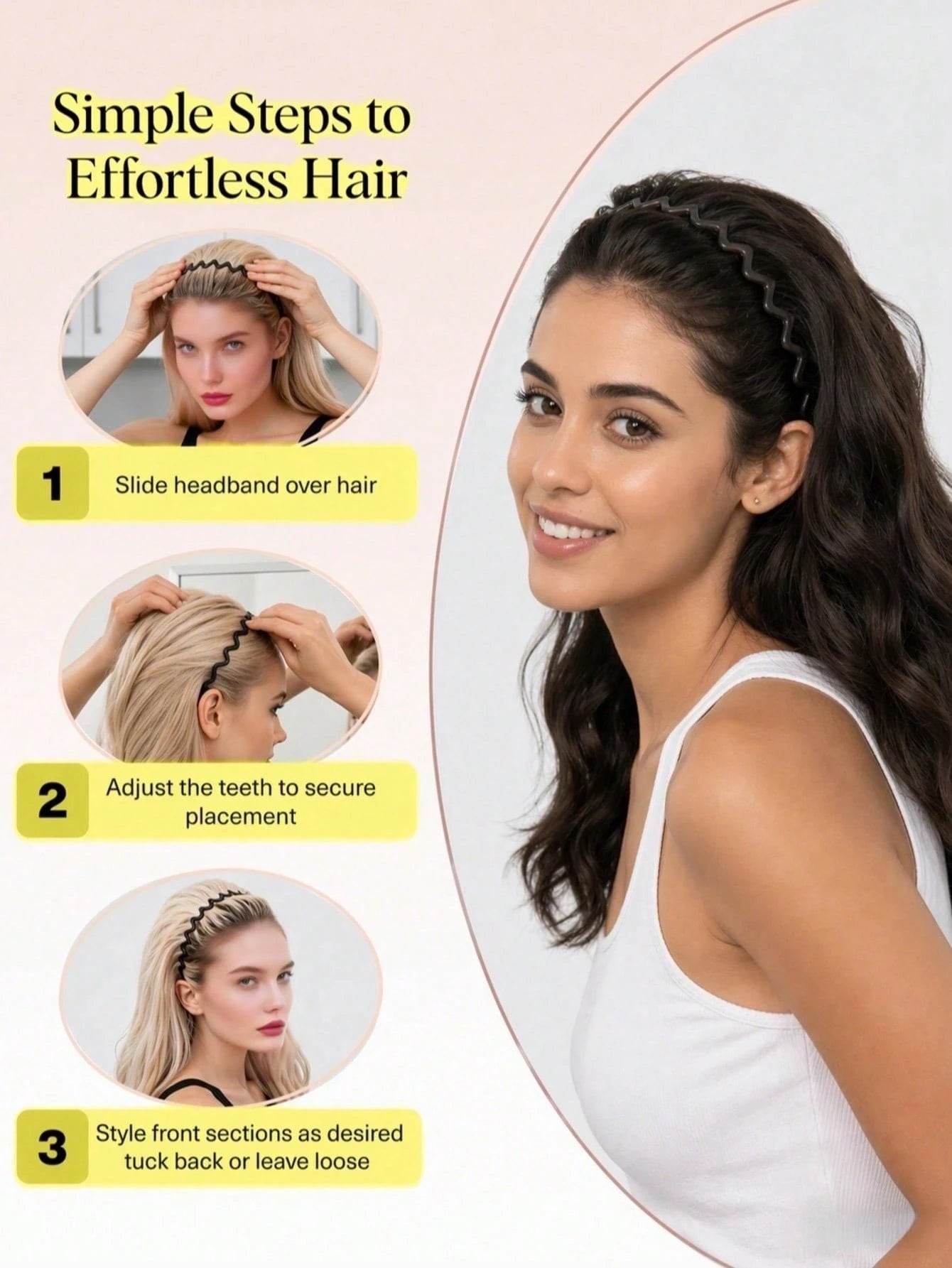 1/2pcs/Set Women's Zigzag Headband- Headband And Hair Clip Fashion Accessories, Create Smooth Hairstyle- Comfortable Wavy Headband| Comb Headband| Ideal Gift For Women, Black And Tortoiseshell, Su