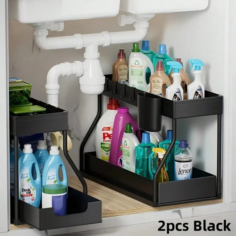 1/2PCS Under Sink Organizers And Storage, Large Capacity Heavy Load Pull-Out Under Sink Shelves With Sliding Drawer For Kitchen And Bathroom