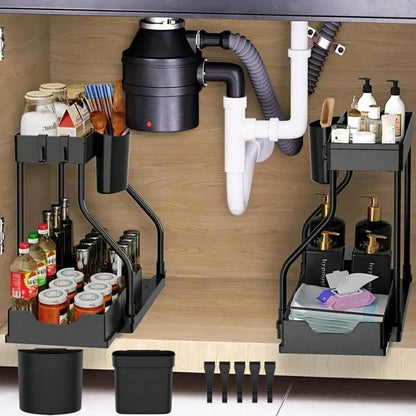 1/2PCS Under Sink Organizers And Storage, Large Capacity Heavy Load Pull-Out Under Sink Shelves With Sliding Drawer For Kitchen And Bathroom