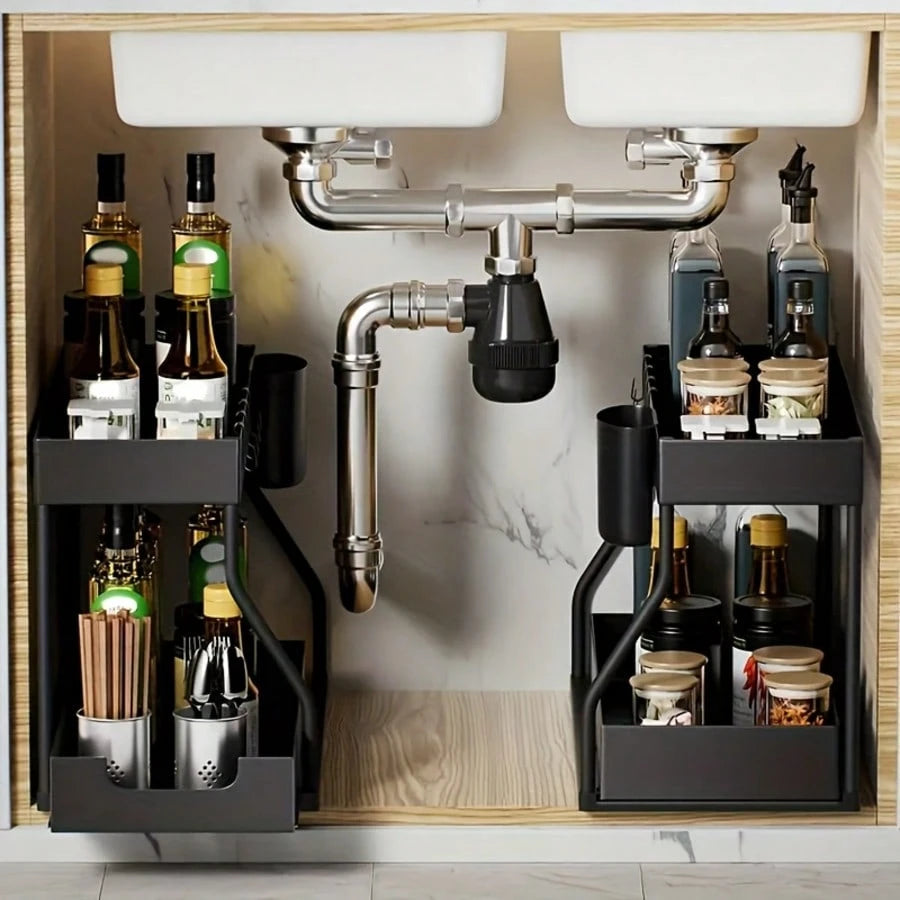 1/2PCS Under Sink Organizers And Storage, Large Capacity Heavy Load Pull-Out Under Sink Shelves With Sliding Drawer For Kitchen And Bathroom