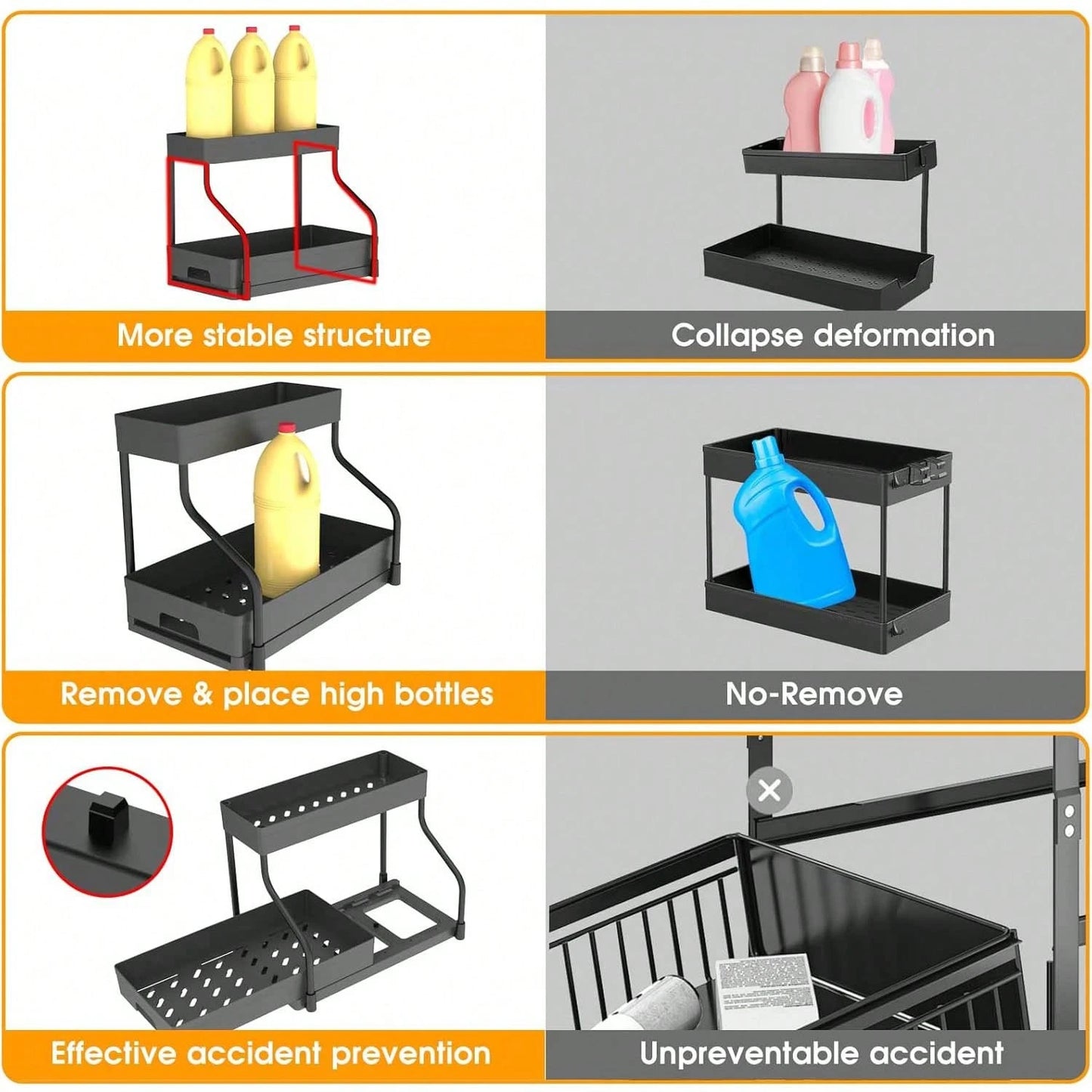 1/2PCS Under Sink Organizers And Storage, Large Capacity Heavy Load Pull-Out Under Sink Shelves With Sliding Drawer For Kitchen And Bathroom