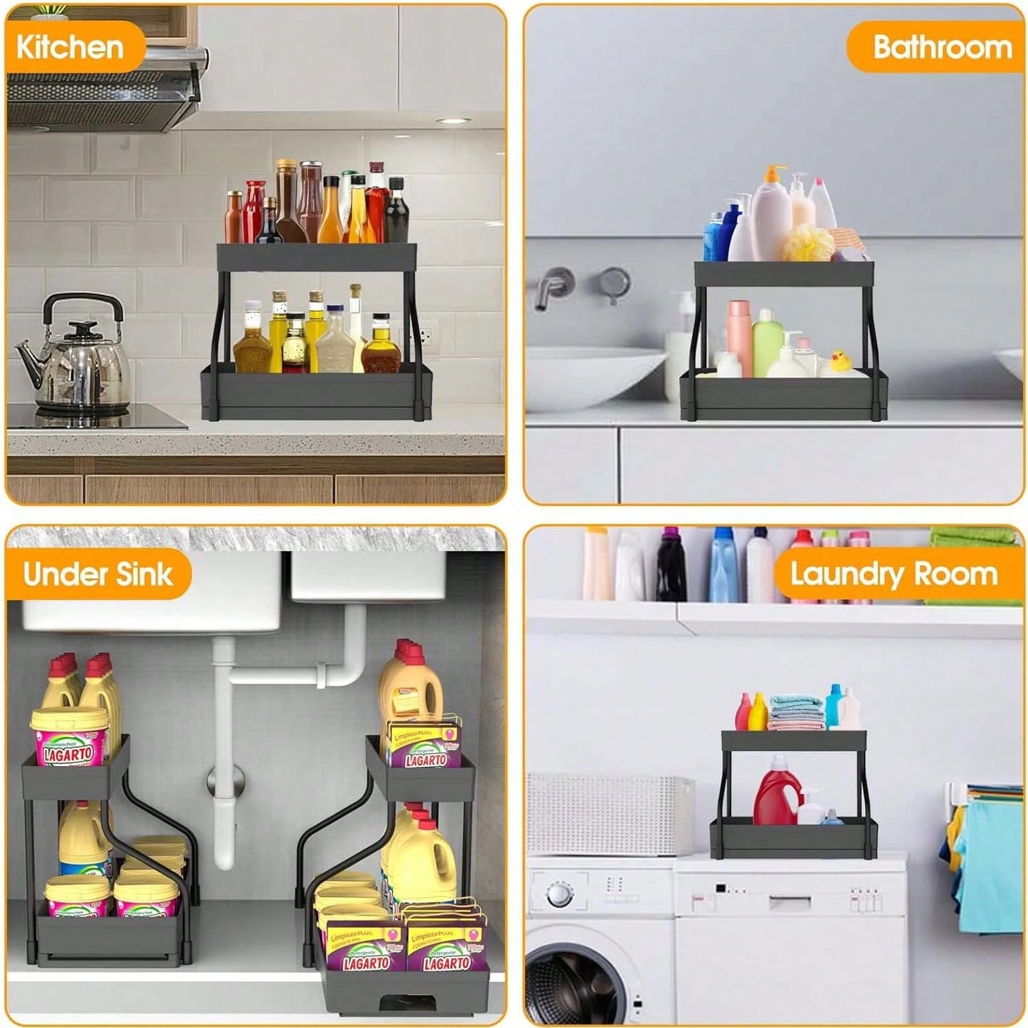 1/2PCS Under Sink Organizers And Storage, Large Capacity Heavy Load Pull-Out Under Sink Shelves With Sliding Drawer For Kitchen And Bathroom