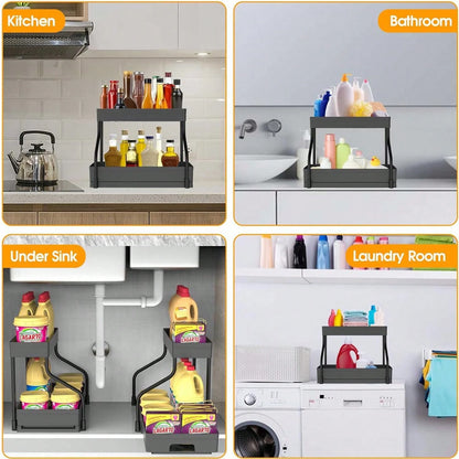 1/2PCS Under Sink Organizers And Storage, Large Capacity Heavy Load Pull-Out Under Sink Shelves With Sliding Drawer For Kitchen And Bathroom