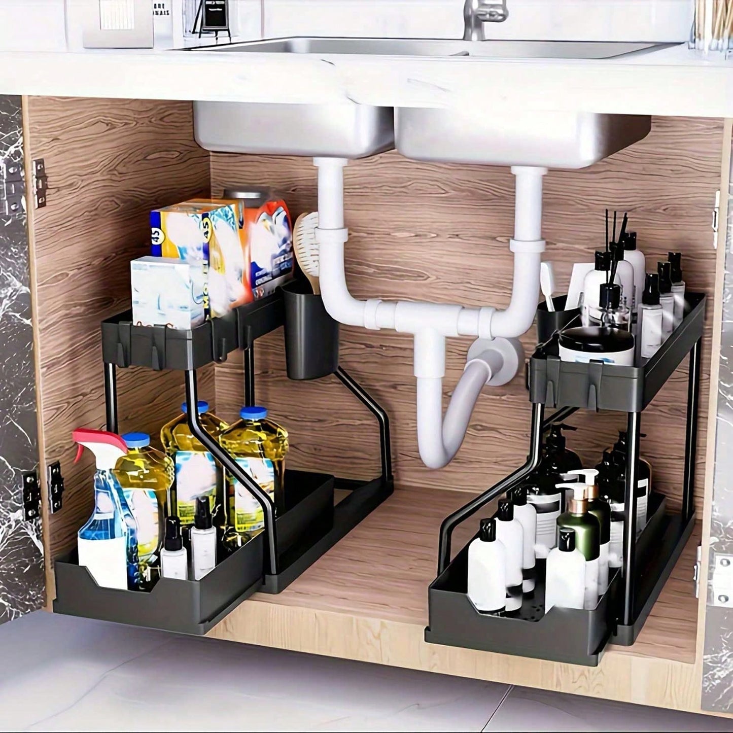 1/2PCS Under Sink Organizers And Storage, Large Capacity Heavy Load Pull-Out Under Sink Shelves With Sliding Drawer For Kitchen And Bathroom