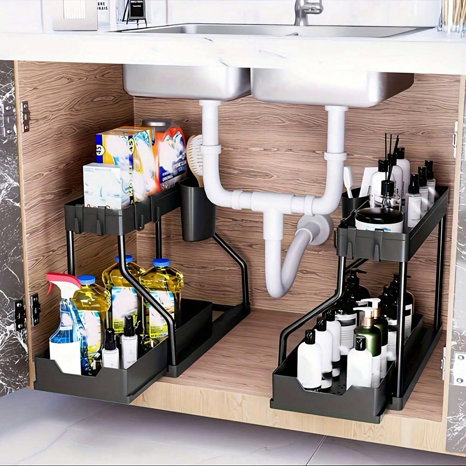 1/2PCS Under Sink Organizers And Storage, Large Capacity Heavy Load Pull-Out Under Sink Shelves With Sliding Drawer For Kitchen And Bathroom