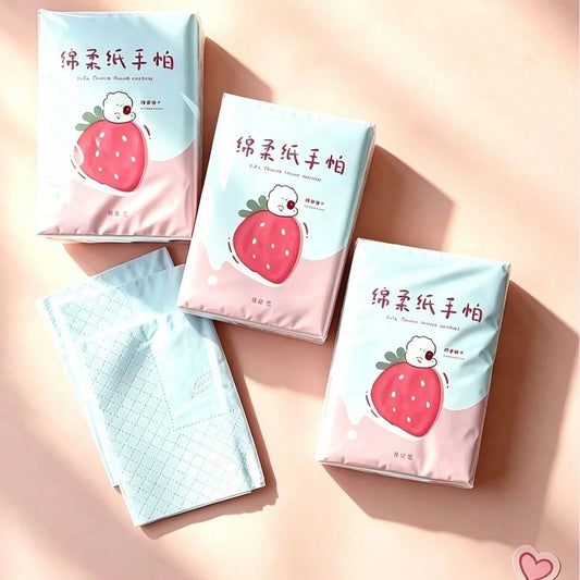 1/3/9/18/36 Pack New Strawberry Patterned Handkerchief Tissue, Mini Bag 3-Layer 8-Piece Handkerchief Tissue, Portable Small Bag Tissue, Student Pocket Tissue, Essential For Returning To School