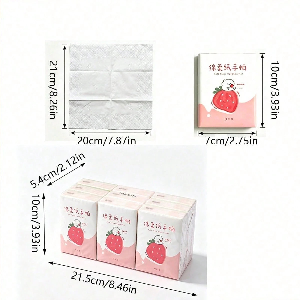 1/3/9/18/36 Pack New Strawberry Patterned Handkerchief Tissue, Mini Bag 3-Layer 8-Piece Handkerchief Tissue, Portable Small Bag Tissue, Student Pocket Tissue, Essential For Returning To School
