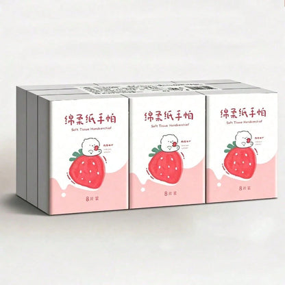 1/3/9/18/36 Pack New Strawberry Patterned Handkerchief Tissue, Mini Bag 3-Layer 8-Piece Handkerchief Tissue, Portable Small Bag Tissue, Student Pocket Tissue, Essential For Returning To School