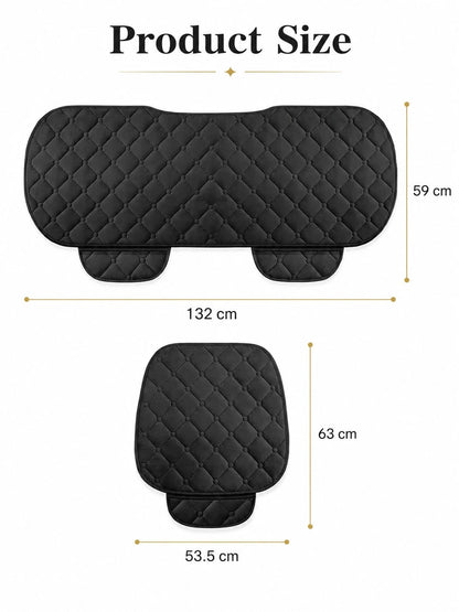 1/3pcs 21.06*24.80 Inch Universal Car Seat Cushion, Thickened Quilted Short Plush Polyester Fiber Seat Pad, Pure Black Diamond Grid Design, Non-Slip Silicone Particles Bottom With Side Storage Pocket
