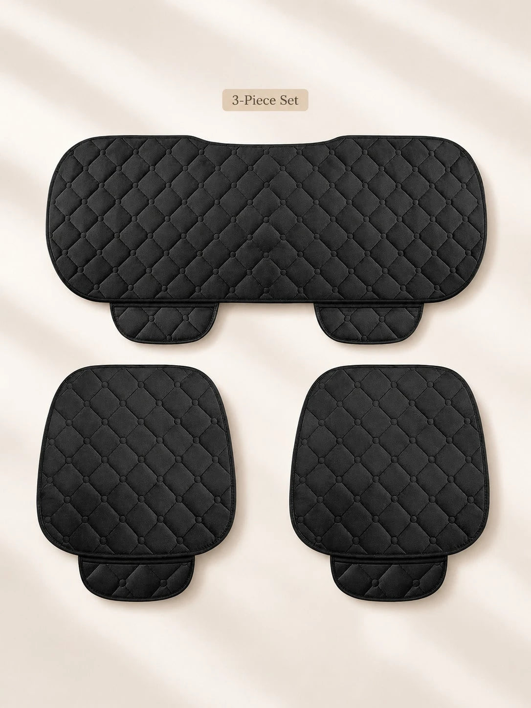 1/3pcs 21.06*24.80 Inch Universal Car Seat Cushion, Thickened Quilted Short Plush Polyester Fiber Seat Pad, Pure Black Diamond Grid Design, Non-Slip Silicone Particles Bottom With Side Storage Pocket