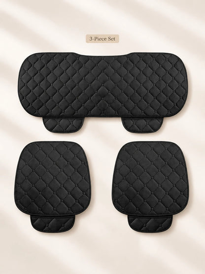1/3pcs 21.06*24.80 Inch Universal Car Seat Cushion, Thickened Quilted Short Plush Polyester Fiber Seat Pad, Pure Black Diamond Grid Design, Non-Slip Silicone Particles Bottom With Side Storage Pocket
