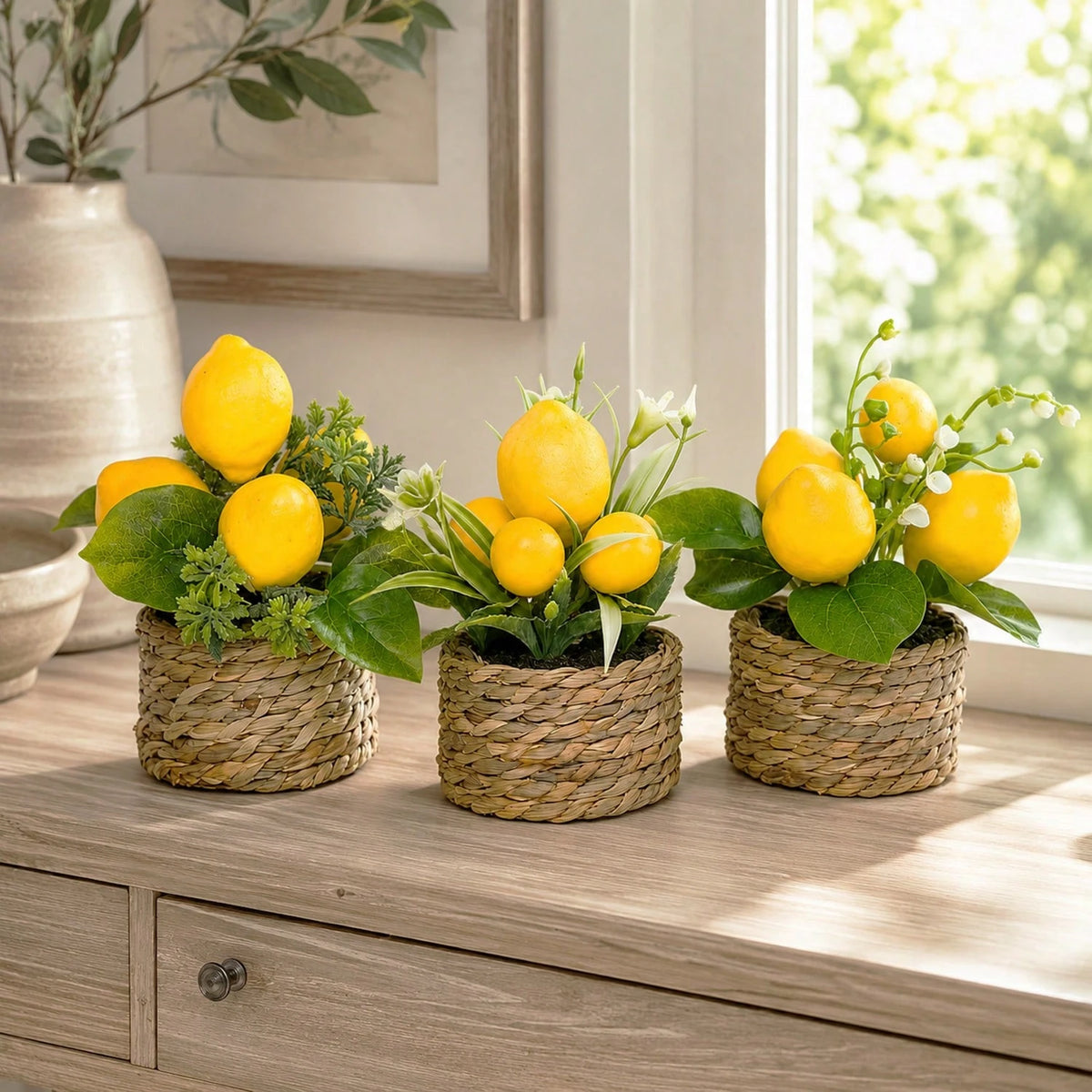1-3pcs Artificial Lemon Potted Plants, With Pot, Made Of PE Material, 3 Styles Available. Widely Used For: Desktop Decor, School Dorm And Office Decor, Party, Event, Holiday And Birthday Decoration. A