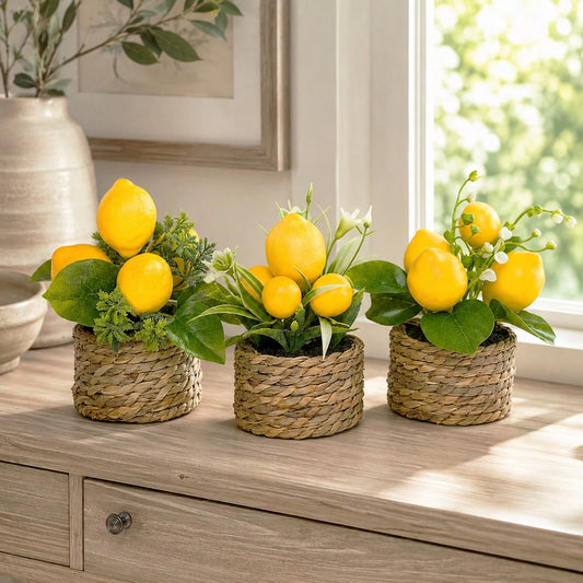 1-3pcs Artificial Lemon Potted Plants, With Pot, Made Of PE Material, 3 Styles Available. Widely Used For: Desktop Decor, School Dorm And Office Decor, Party, Event, Holiday And Birthday Decoration. A