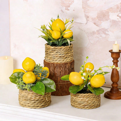 1-3pcs Artificial Lemon Potted Plants, With Pot, Made Of PE Material, 3 Styles Available. Widely Used For: Desktop Decor, School Dorm And Office Decor, Party, Event, Holiday And Birthday Decoration. A