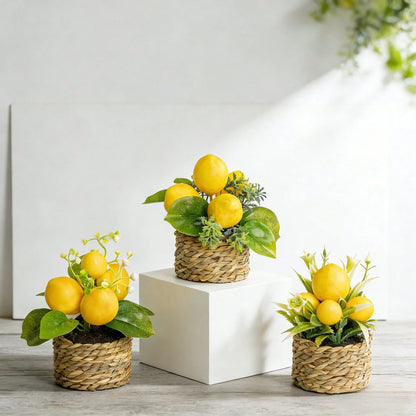 1-3pcs Artificial Lemon Potted Plants, With Pot, Made Of PE Material, 3 Styles Available. Widely Used For: Desktop Decor, School Dorm And Office Decor, Party, Event, Holiday And Birthday Decoration. A