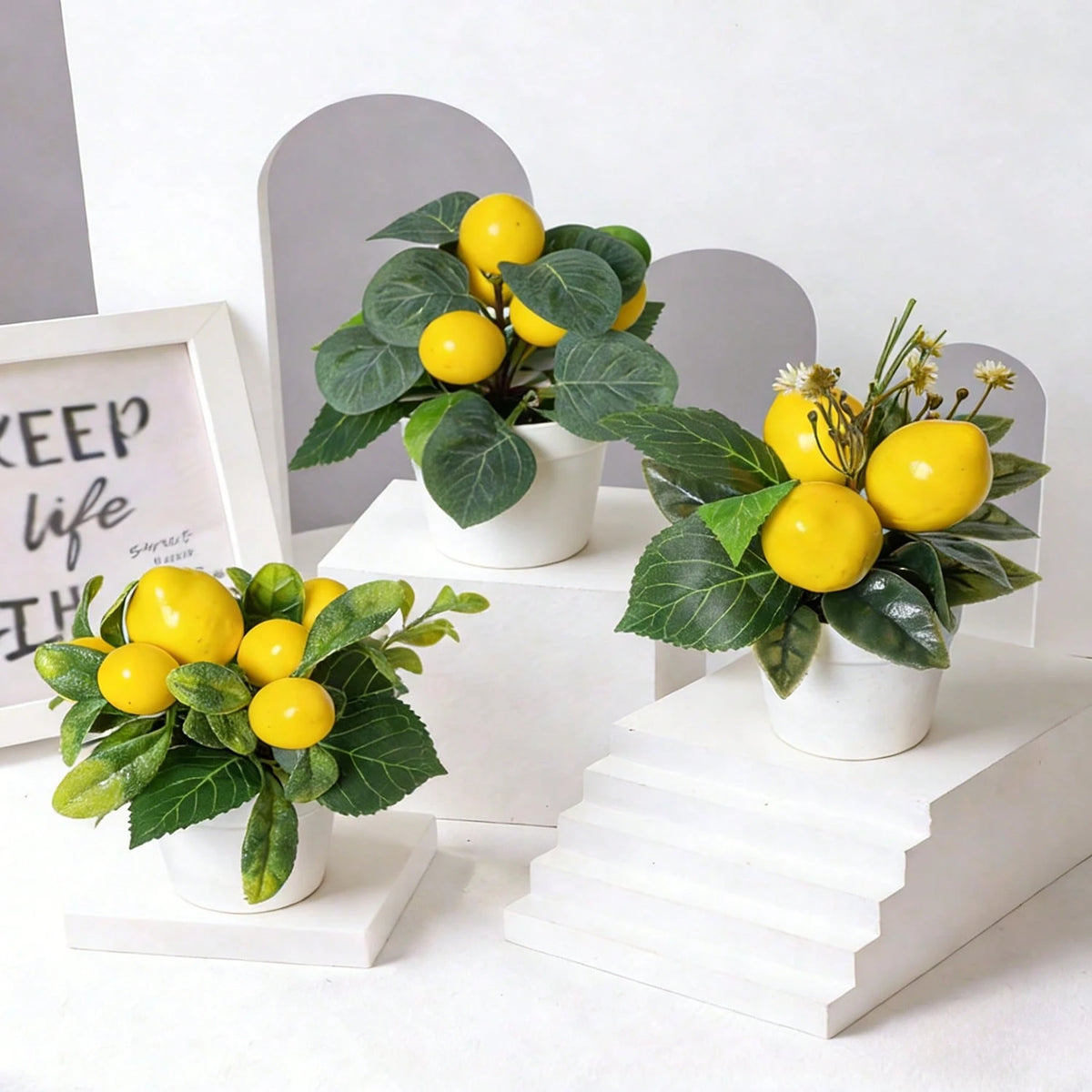 1-3pcs Artificial Lemon Potted Plants, With Pot, Made Of PE Material, 3 Styles Available. Widely Used For: Desktop Decor, School Dorm And Office Decor, Party, Event, Holiday And Birthday Decoration. A