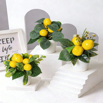1-3pcs Artificial Lemon Potted Plants, With Pot, Made Of PE Material, 3 Styles Available. Widely Used For: Desktop Decor, School Dorm And Office Decor, Party, Event, Holiday And Birthday Decoration. A