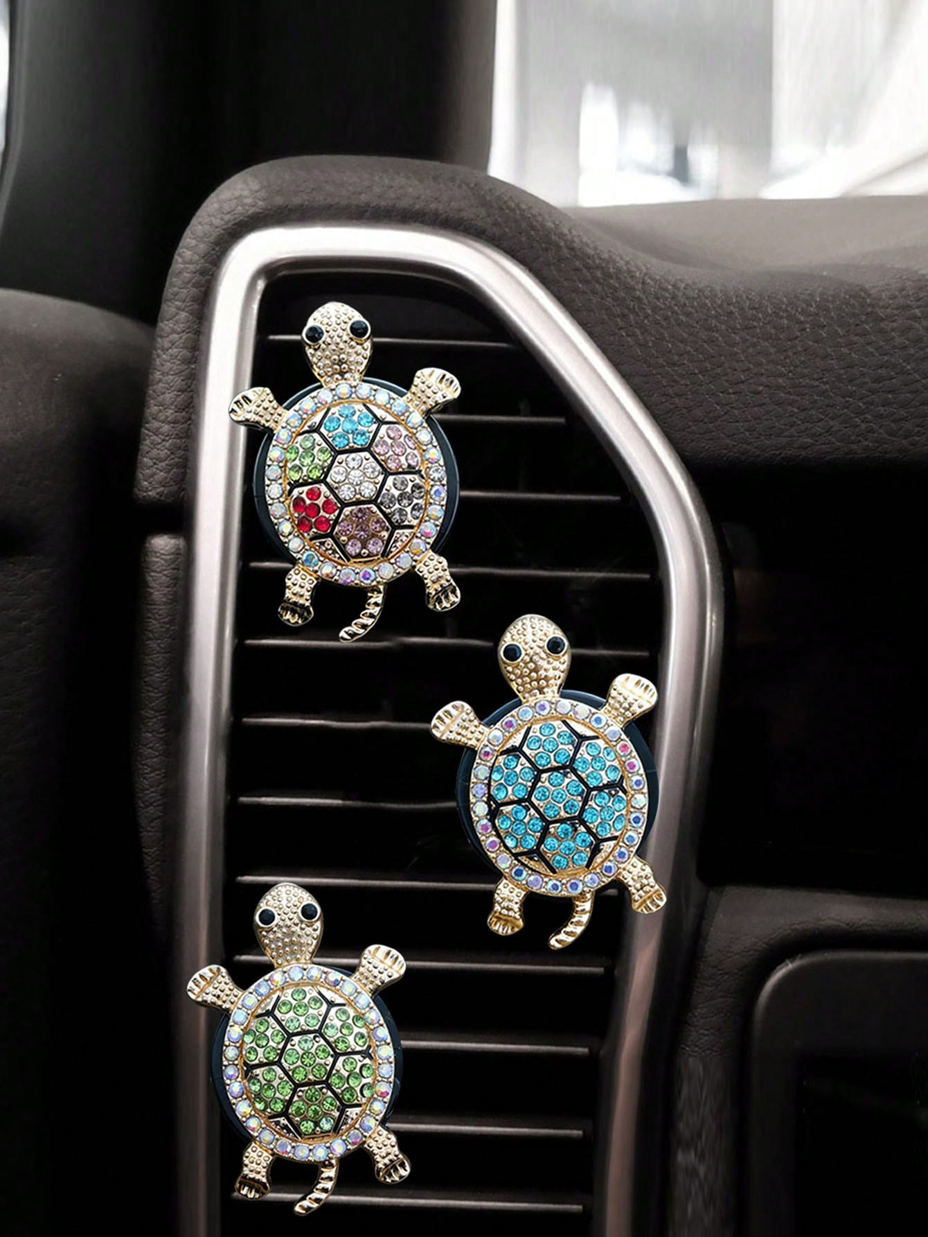 1/3pcs Rhinestone Turtle Design Car Air Vent Clip, Car Fragrance Diffuser, Shiny Decor, Air Freshener, Gift For Men & Women