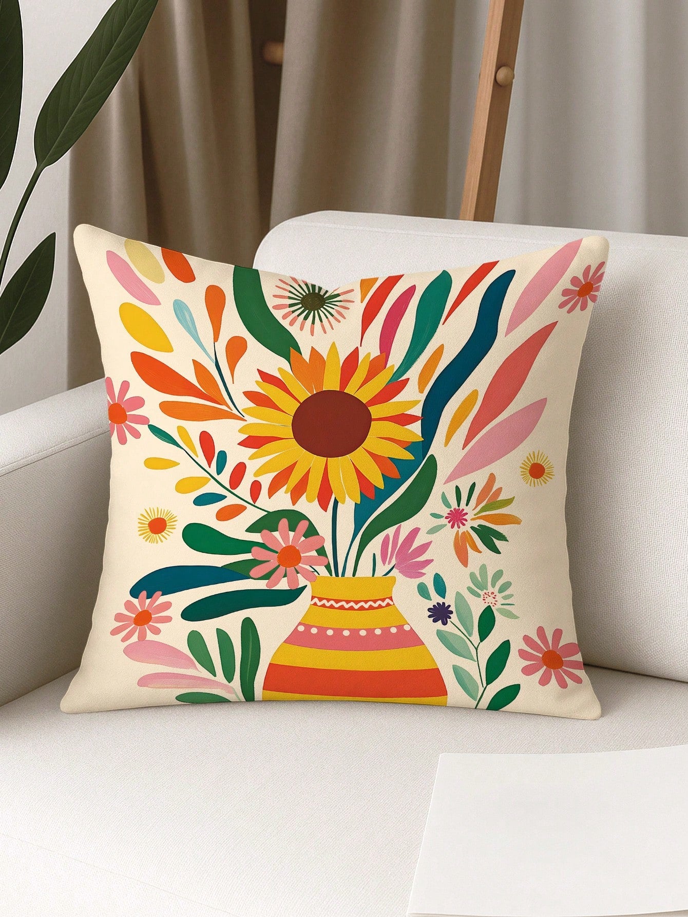 1/4pcs Floral Sunrise Cactus Throw Pillow Covers Bohemian Abstract Yellow Green Blue Pillowcases One Sided Printing Velvet For Living Room Bedroom Sofa Bed Decor Without Pillow Inserts,Fall Decor,Autu