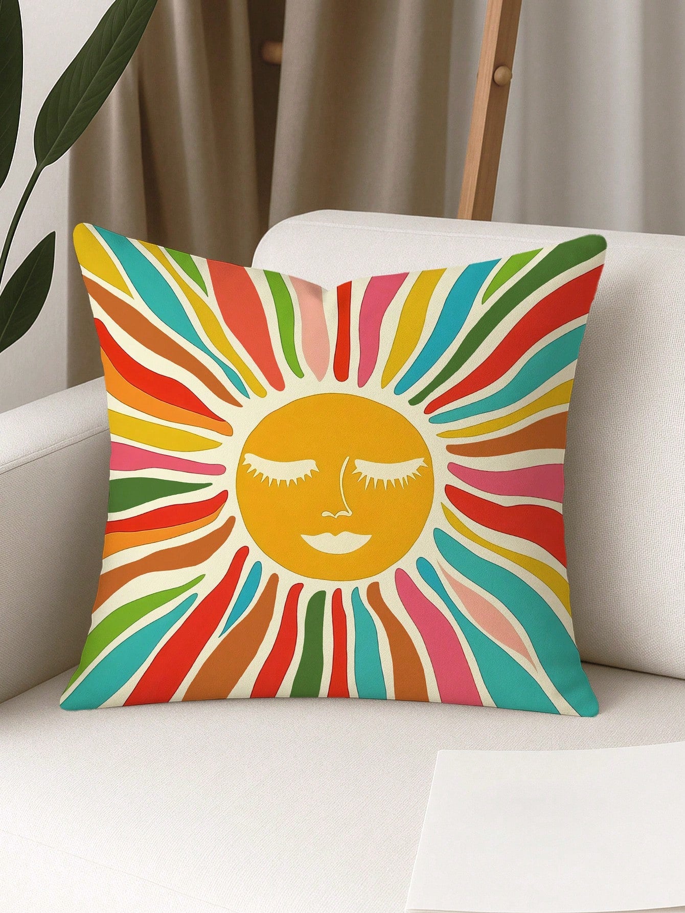 1/4pcs Floral Sunrise Cactus Throw Pillow Covers Bohemian Abstract Yellow Green Blue Pillowcases One Sided Printing Velvet For Living Room Bedroom Sofa Bed Decor Without Pillow Inserts,Fall Decor,Autu