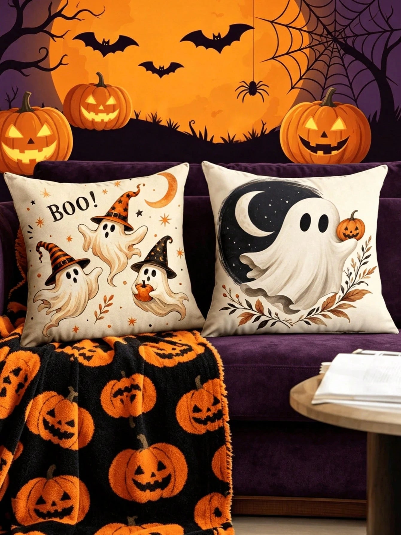 1/4pcs New Halloween Pattern Pillowcase, Halloween-Themed Cushion Cover, Decorative Pillowcase, Square Pillowcase, Halloween Decoration, Decorative Pillow, Suitable For Living Room, Sofa, And Bedroom