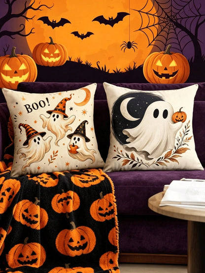 1/4pcs New Halloween Pattern Pillowcase, Halloween-Themed Cushion Cover, Decorative Pillowcase, Square Pillowcase, Halloween Decoration, Decorative Pillow, Suitable For Living Room, Sofa, And Bedroom