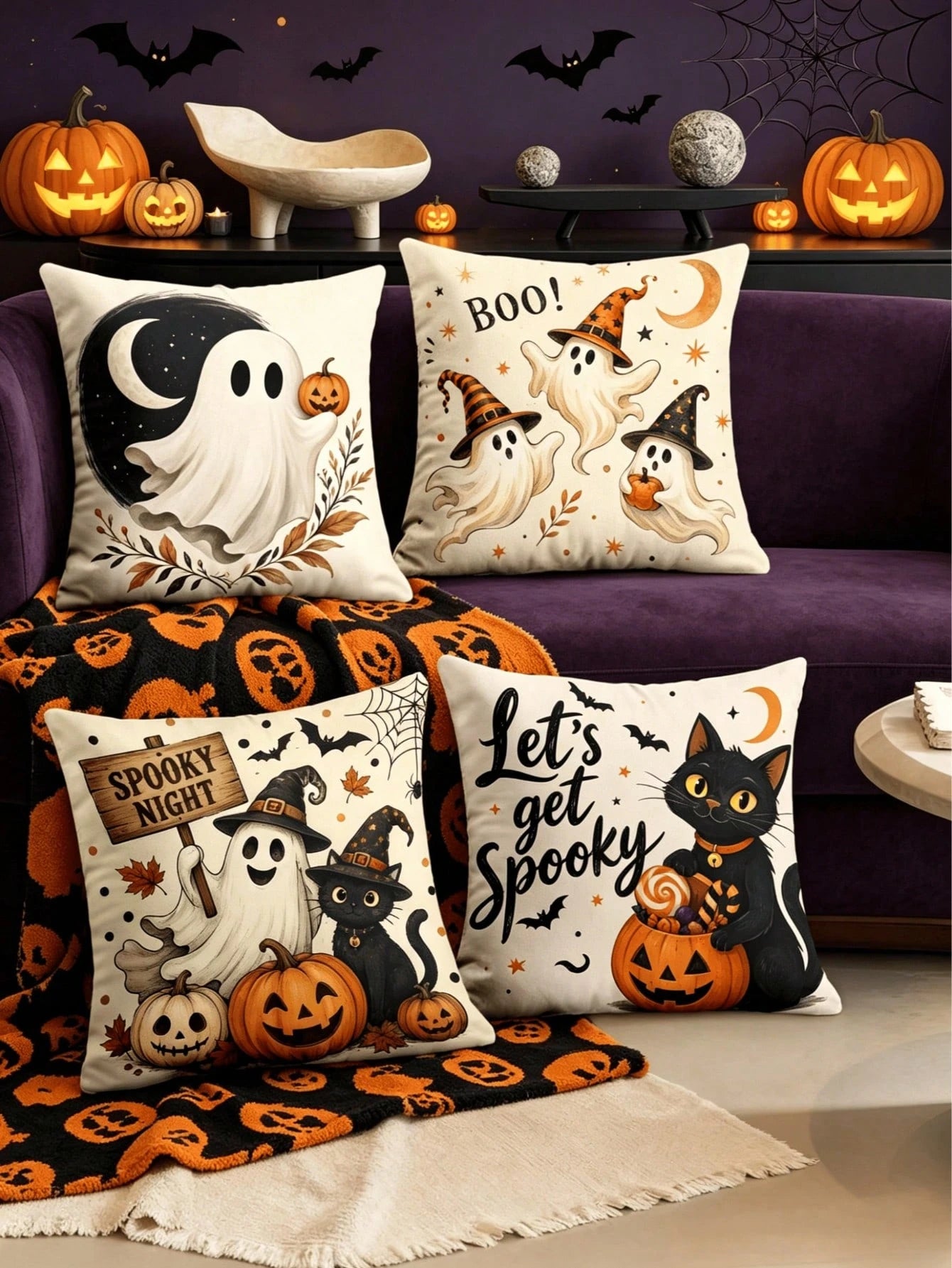 1/4pcs New Halloween Pattern Pillowcase, Halloween-Themed Cushion Cover, Decorative Pillowcase, Square Pillowcase, Halloween Decoration, Decorative Pillow, Suitable For Living Room, Sofa, And Bedroom