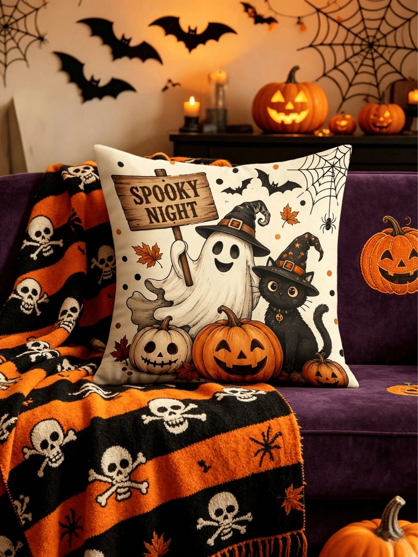 1/4pcs New Halloween Pattern Pillowcase, Halloween-Themed Cushion Cover, Decorative Pillowcase, Square Pillowcase, Halloween Decoration, Decorative Pillow, Suitable For Living Room, Sofa, And Bedroom