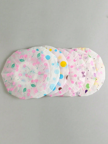 1/5/10pcs Adorable Shower Caps, Waterproof Bath Caps Plastic Reusable Shower Caps Elastic Band Bath Hair Hat For Girl & Baby