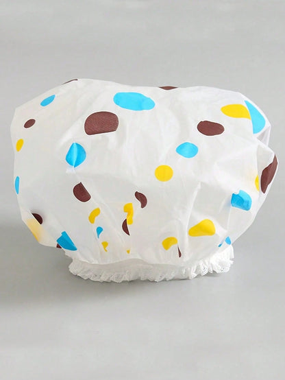 1/5/10pcs Adorable Shower Caps, Waterproof Bath Caps Plastic Reusable Shower Caps Elastic Band Bath Hair Hat For Girl & Baby