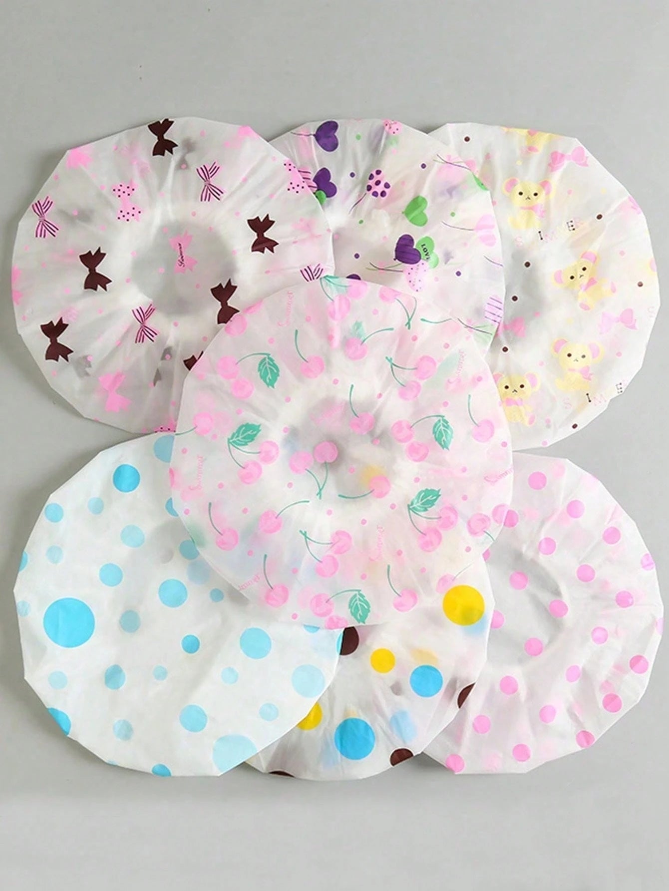 1/5/10pcs Adorable Shower Caps, Waterproof Bath Caps Plastic Reusable Shower Caps Elastic Band Bath Hair Hat For Girl & Baby