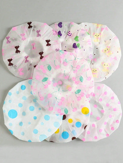 1/5/10pcs Adorable Shower Caps, Waterproof Bath Caps Plastic Reusable Shower Caps Elastic Band Bath Hair Hat For Girl & Baby