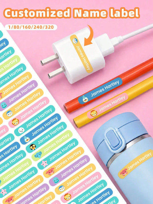 1/80/160/240/320pcs Customizable Name Labels, Personalized Waterproof Oil-Proof Vinyl Stickers For Pens, Water Bottles, Pencil Cases, School, Home, Office, Gift For Kids, Friends, Back To School, Birt