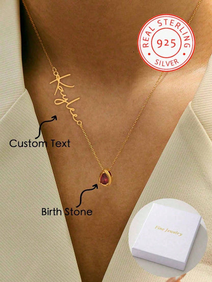 1 925 Silver Personalized Custom English Letter Name Birthstone Artificial Zirconia Pendant Necklace, Elegant And Romantic, Bohemian Style With Accessories, Suitable For Valentine's Day, Birthdays, An