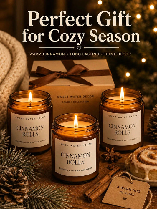 1 Box 300g Cinnamon Scented Candle Gift Set, Soy Wax Candle| Brown Glass Jar, Bedroom Decor & Aromatherapy, Women's Birthday Gift, Home Decor
