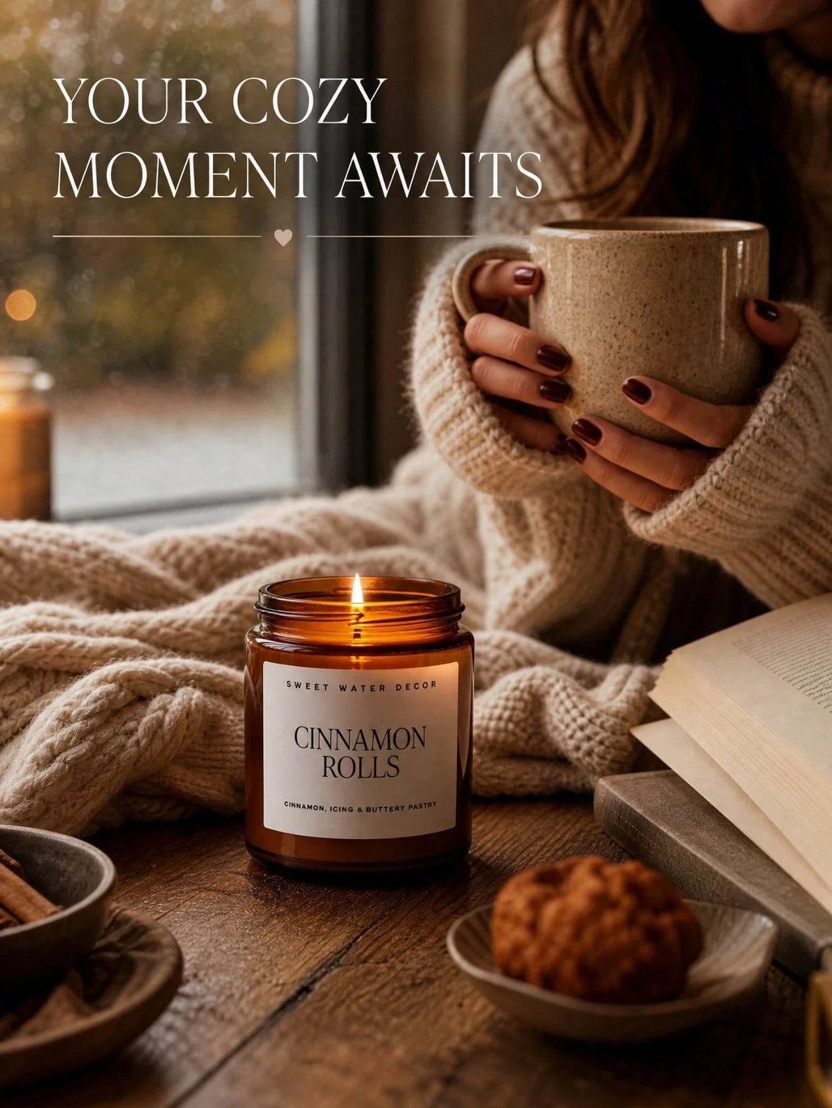 1 Box 300g Cinnamon Scented Candle Gift Set, Soy Wax Candle| Brown Glass Jar, Bedroom Decor & Aromatherapy, Women's Birthday Gift, Home Decor
