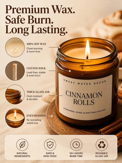 1 Box 300g Cinnamon Scented Candle Gift Set, Soy Wax Candle| Brown Glass Jar, Bedroom Decor & Aromatherapy, Women's Birthday Gift, Home Decor