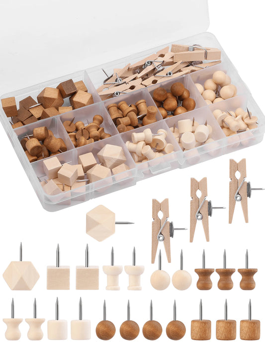 1 Box Assorted Wooden Pushpins, Including Square Nail, Cross Nail, And Cylinder Nail, For Fixing Photos, Postcards Back To School,Back To School,School Supplies