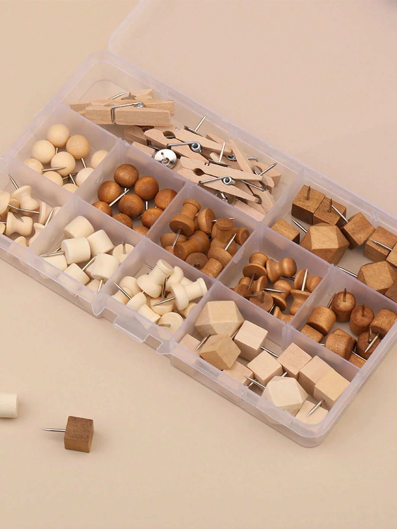 1 Box Assorted Wooden Pushpins, Including Square Nail, Cross Nail, And Cylinder Nail, For Fixing Photos, Postcards Back To School,Back To School,School Supplies
