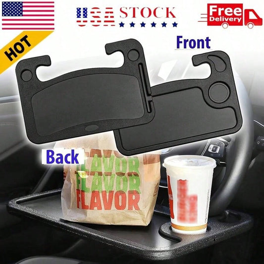 1 Car Tray Table- Double-Sided Adjustable, Car Steering Wheel Table, Multi-Purpose Travel Car Accessory, Multi-Function Drink/Food Holder- In-Car Dining, Work And Video Recording, Steering Wheel Des