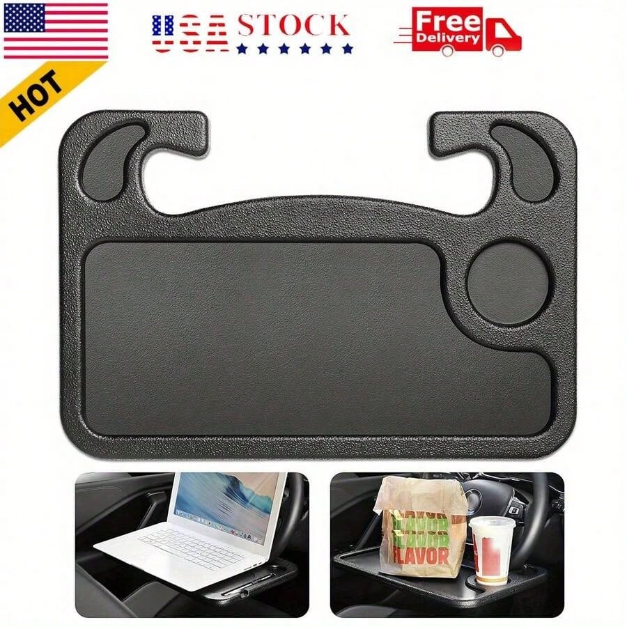 1 Car Tray Table- Double-Sided Adjustable, Car Steering Wheel Table, Multi-Purpose Travel Car Accessory, Multi-Function Drink/Food Holder- In-Car Dining, Work And Video Recording, Steering Wheel Des