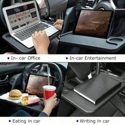 1 Car Tray Table- Double-Sided Adjustable, Car Steering Wheel Table, Multi-Purpose Travel Car Accessory, Multi-Function Drink/Food Holder- In-Car Dining, Work And Video Recording, Steering Wheel Des