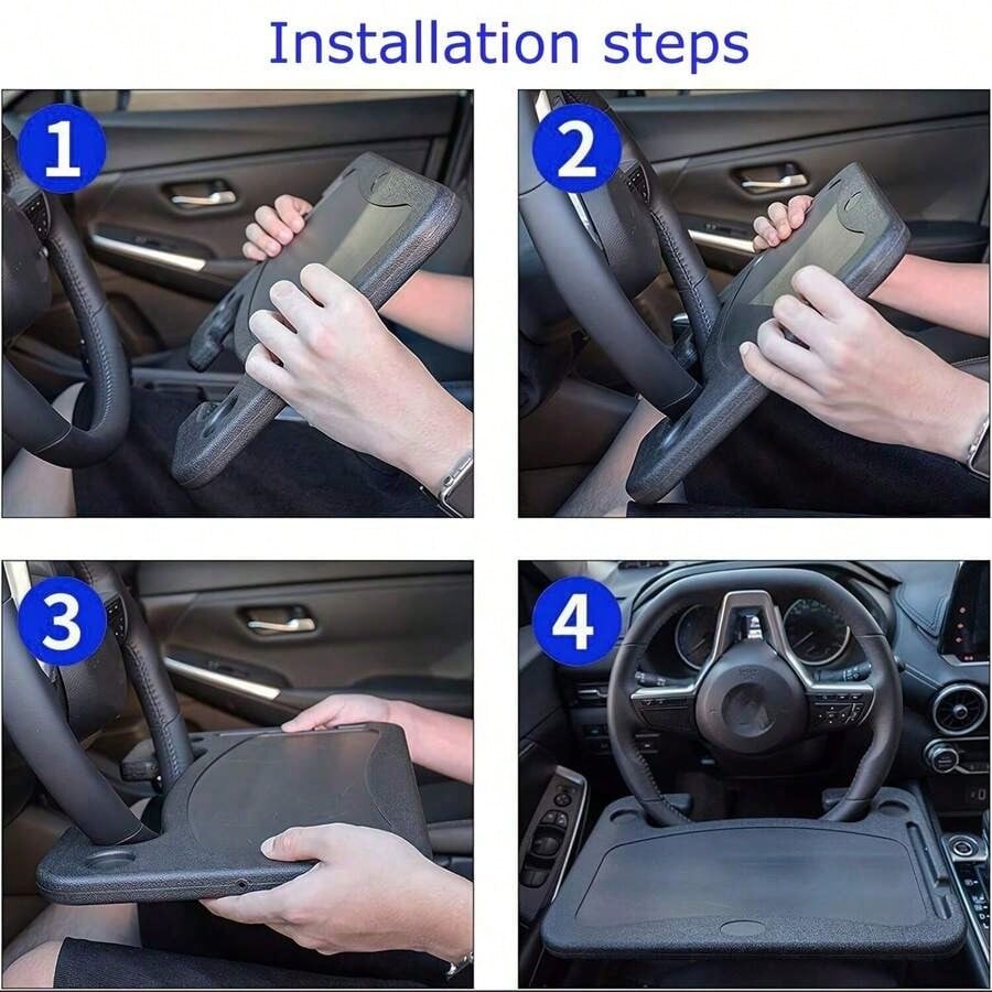 1 Car Tray Table- Double-Sided Adjustable, Car Steering Wheel Table, Multi-Purpose Travel Car Accessory, Multi-Function Drink/Food Holder- In-Car Dining, Work And Video Recording, Steering Wheel Des