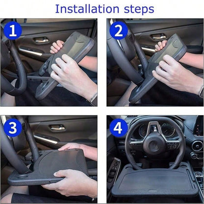 1 Car Tray Table- Double-Sided Adjustable, Car Steering Wheel Table, Multi-Purpose Travel Car Accessory, Multi-Function Drink/Food Holder- In-Car Dining, Work And Video Recording, Steering Wheel Des
